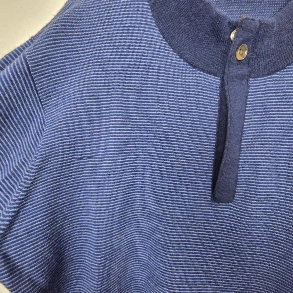 Peter Millar Sweater Mens L Blue Striped‎ Merino Wool Henley Pullover RN100308